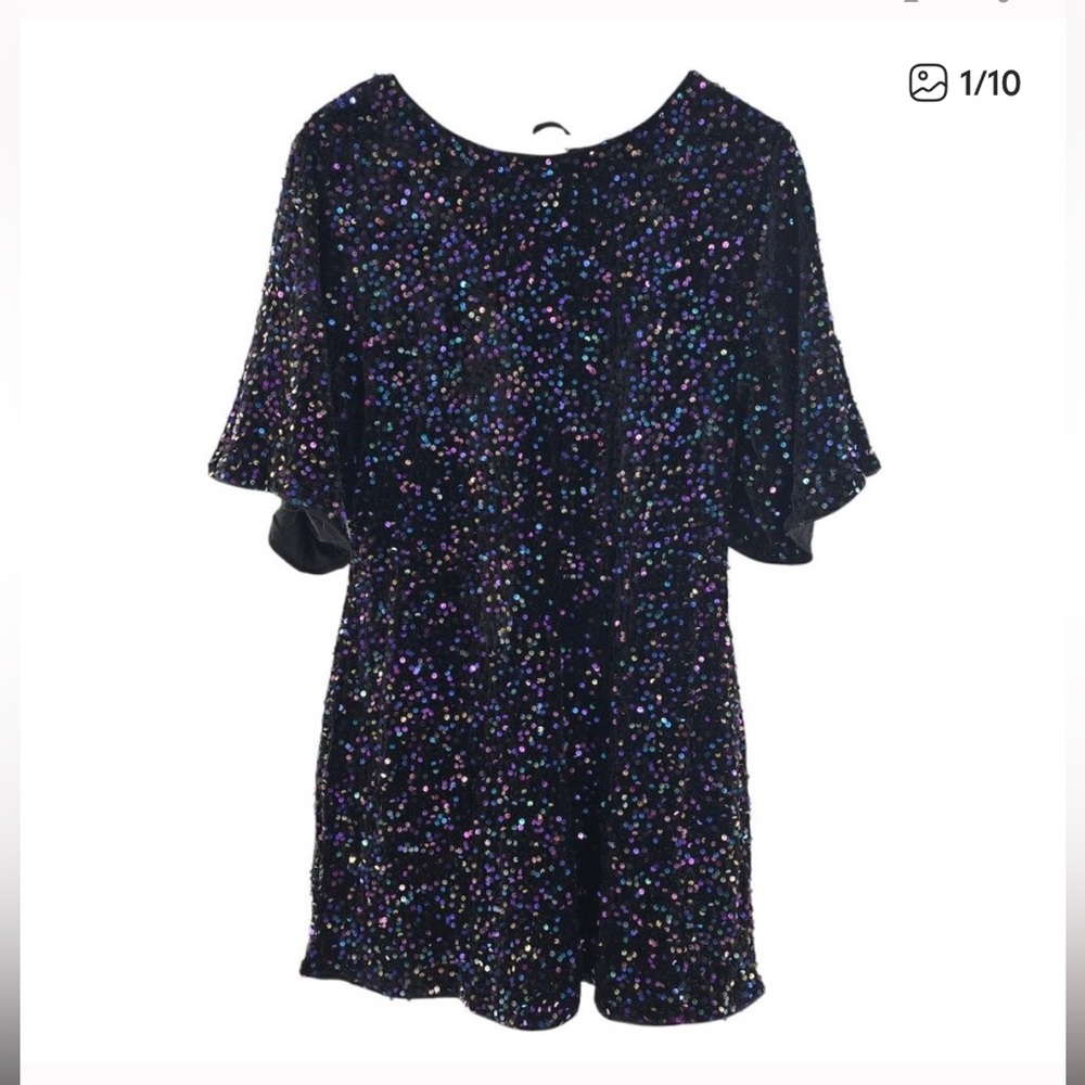 Sparkly Sequin Shirt Mini Dress, Party Club Dresses 3/4 Sleeve Crewneck sz XL